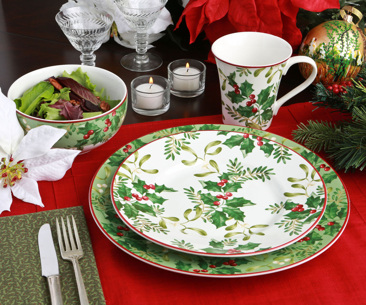 Christmas Foliage Green 16 piece Dinnerware Set