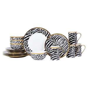 Serengeti Zebra with Electroplated Gold 16 Piece Dinnerware Set